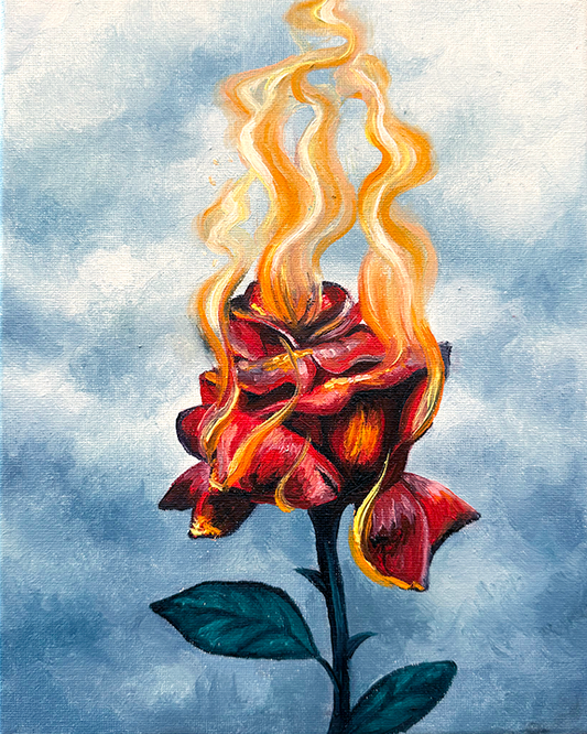 "Flame to ash, the past" 8x10 oil on canvas